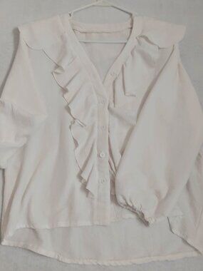 White Boho Ruffle Blouse Lightweight Western Romantic Top